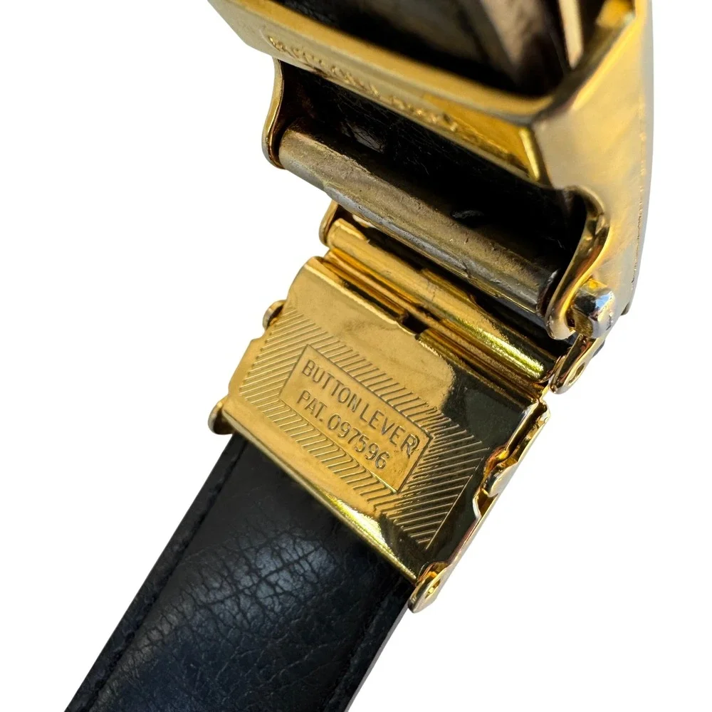 Flex Mens Vintage Ratchet Belt Dark Brown‎ Genuine Leather Gold Buckle Made USA